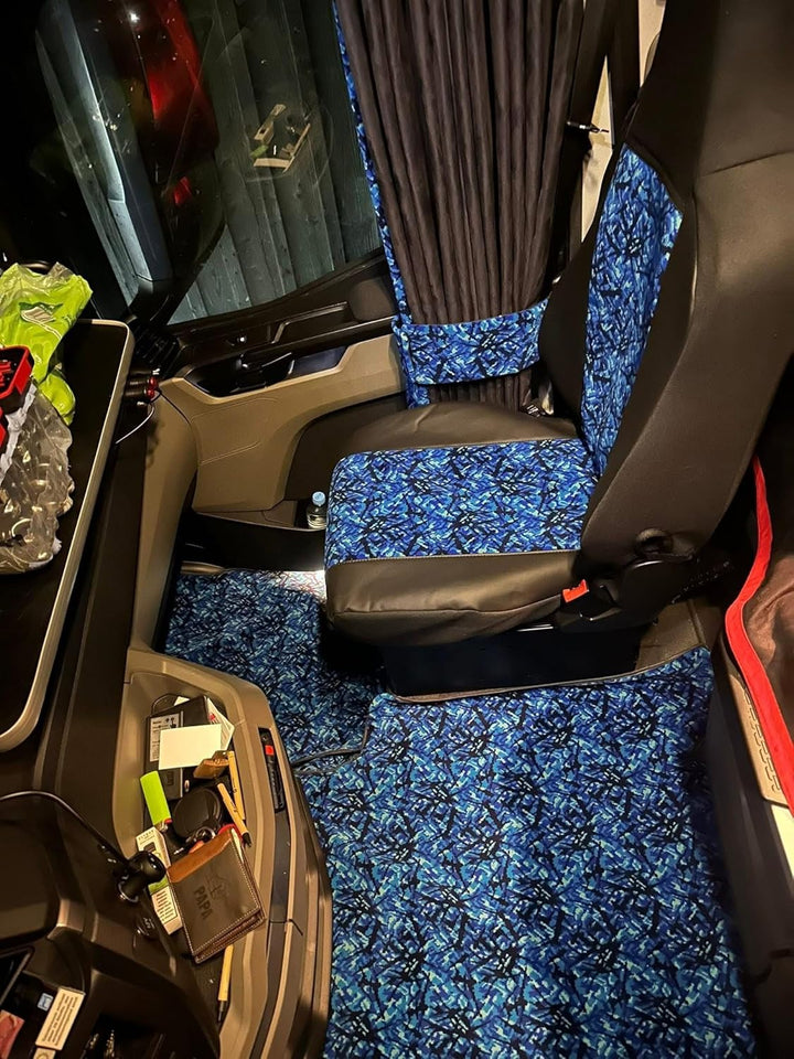 Sitzbezüge-Set für MAN TGX TGS TGL TGM ab 2020, Dänisch Plüsch Blau, Kunstleder, Fahrer- und Beifahr