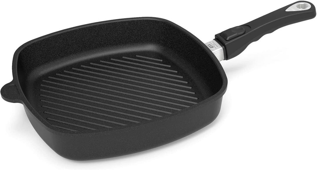 AMT Gastroguss Eckpfanne mit Grillboden, 28 cm x 28 cm, 5 cm hoch, Aluguss (Aluminium), Lotan® Antih