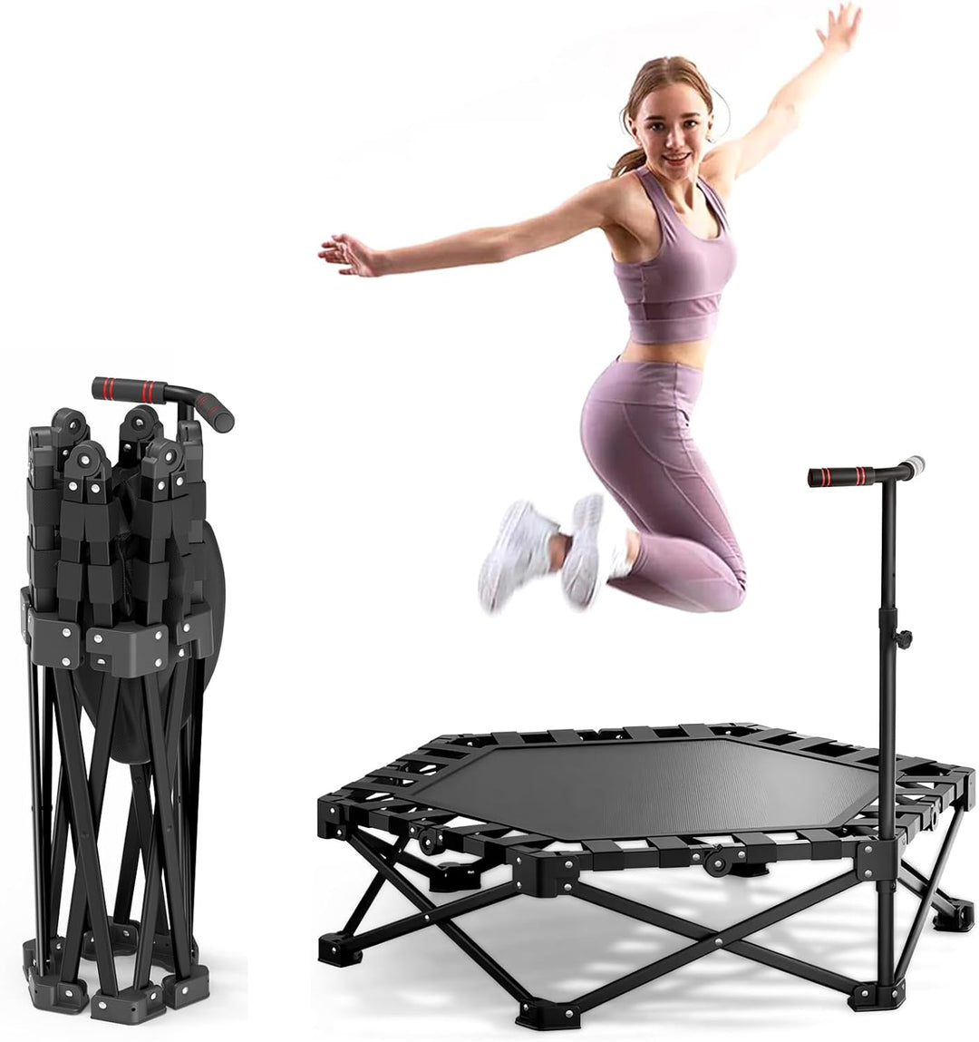 Trampolin Indoor Klappbar, mit Verstellbarem Griff, Trampolin für Jumping Fitness, Einfach zu Organi