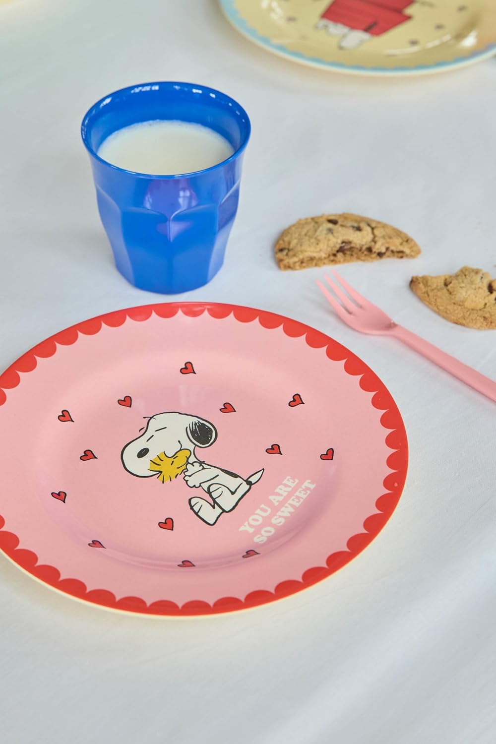 Rice Melamin Teller rund - Snoopy Print in Pink - Hochwertiger Beilagenteller BPA-frei - für Camping