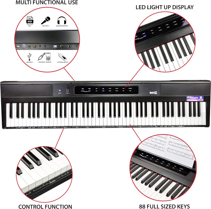 RockJam 88 Key Digital Piano Keyboard Piano with Full Size Semi-Weighted Keys, Power Supply, Sheet M
