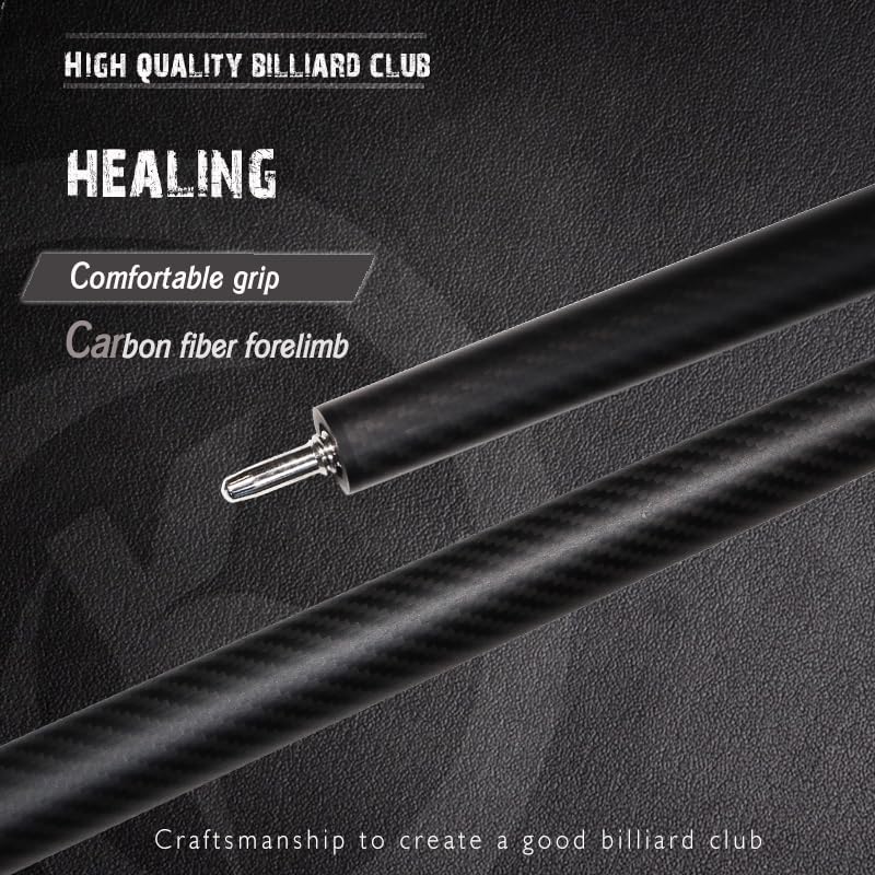 OKHEALING Carbon Fibre Billardqueue, 147cm, 12.4mm Kopf, für Amateur und Profi Billardspieler (mit H