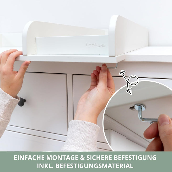 Wickelaufsatz Set für IKEA HEMNES – mit Aufsatz, Wickelauflage & Umrandung aus 100% Baumwolle (Pure