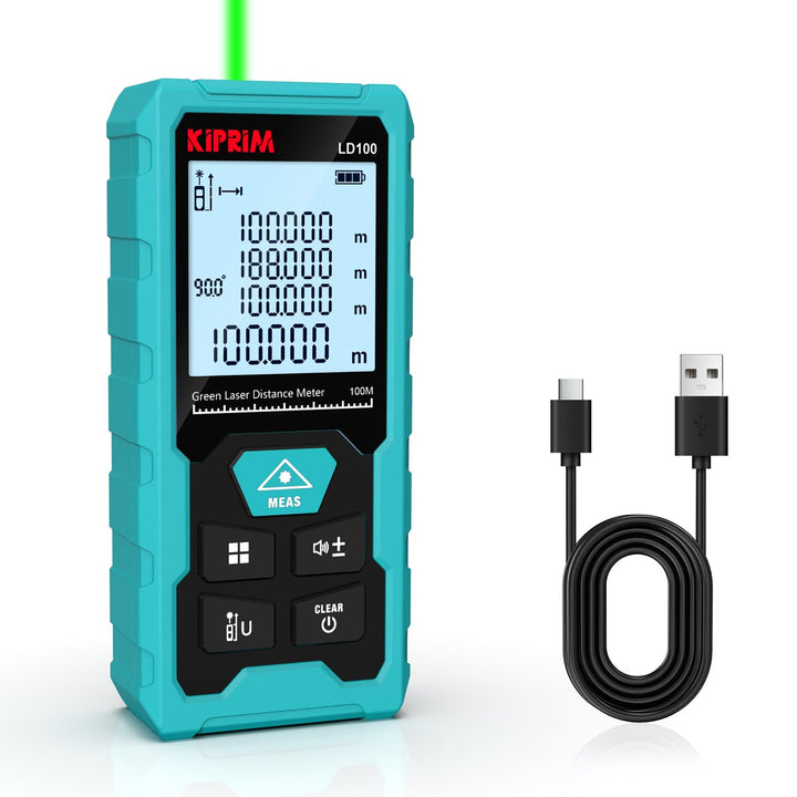 Kiprim Laser-Entfernungsmesser Grün, 100m Digitales Messgerät mit USB-Typ-C-Akku, ±2mm Genauigkeit,