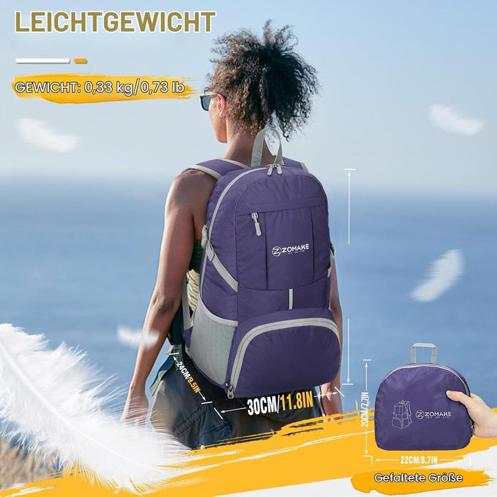 ZOMAKE 35 L Leicht Faltbarer Rucksack Packbare Backpacks, Kleiner Rucksäcke Wanderrucksack Wasserdic