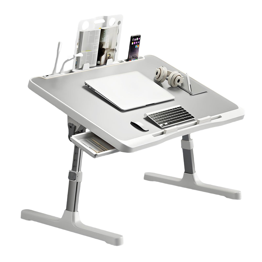 Laptoptisch, Bett Tabletttisch HöHenverstellbar Faltbarer Betttisch mit Schublade Bücherregal USB Sc
