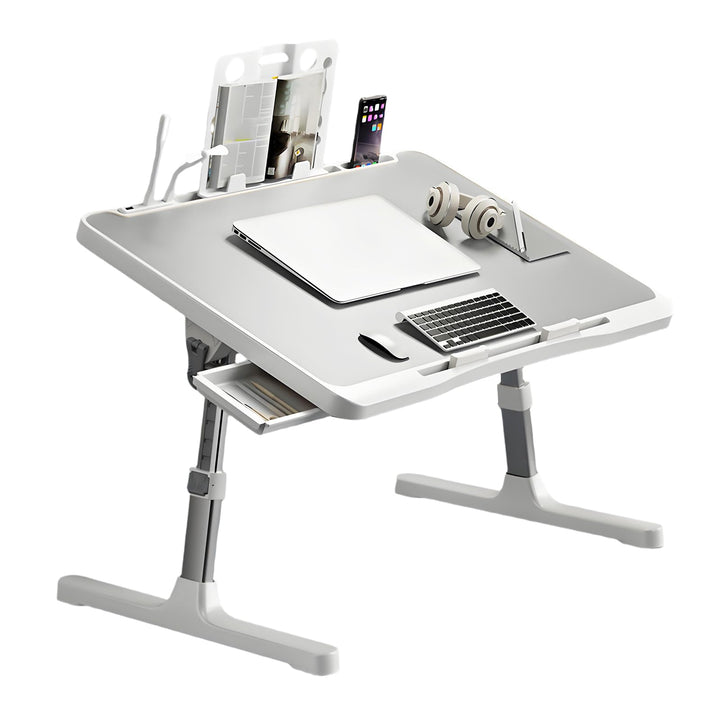 Laptoptisch, Bett Tabletttisch HöHenverstellbar Faltbarer Betttisch mit Schublade Bücherregal USB Sc