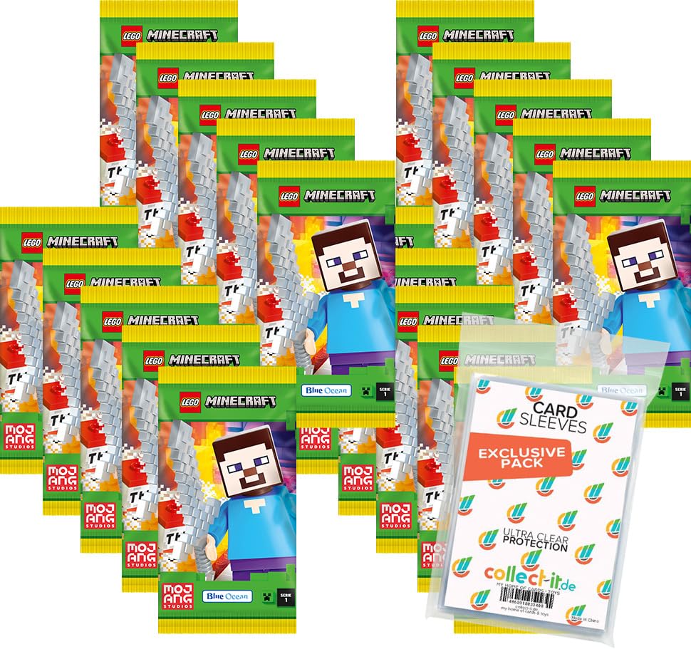 Bundle mit Lego Minecraft Serie 1 Trading Cards - 20 Booster + 2 Limitierte Star Wars Karten + Exklu