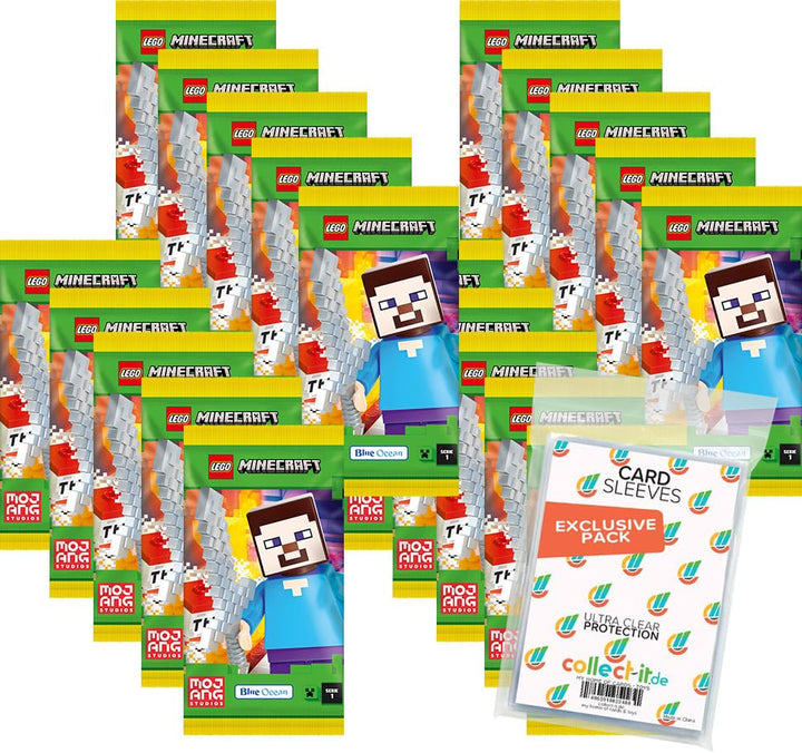 Bundle mit Lego Minecraft Serie 1 Trading Cards - 20 Booster + 2 Limitierte Star Wars Karten + Exklu
