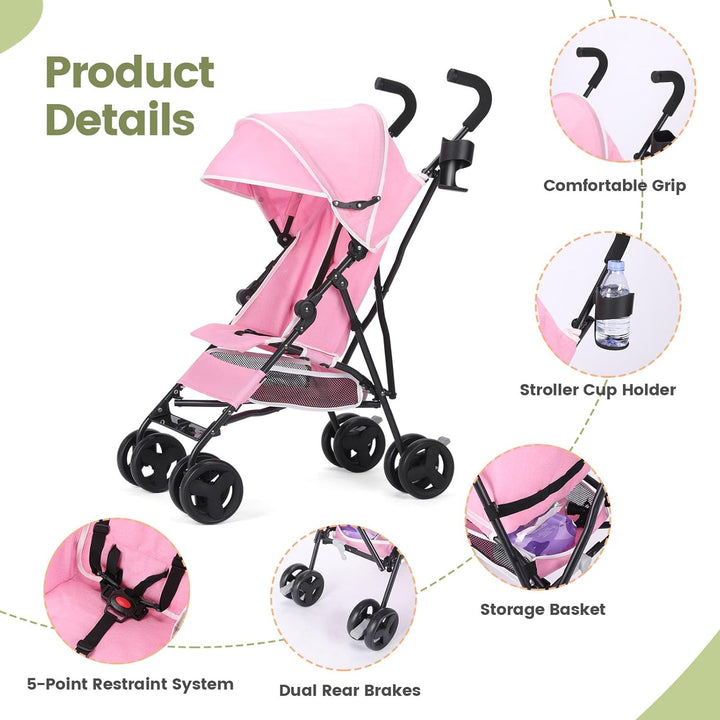 Einhändig klappbarer, leichter Kinderwagen, grosser Aufbewahrungskorb, Verdeck, Getränkehalter, komp