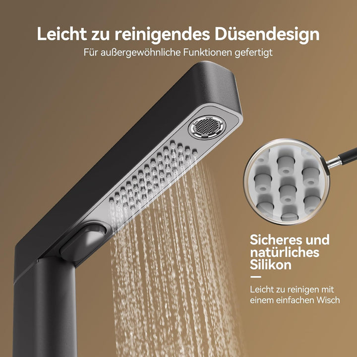 ALPHA HOME Wasserhahn Küche Schwarz, 2 Modi Küchenarmatur mit Brause Ausziehbar, Armatur Küche 360°