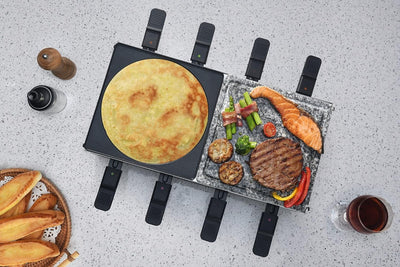 SENYA 4in1 Raclette, Grill, Pfannkuchen, Kochstein, 8 Personen, Antihaftbeschichtung, 1500W, Chesse