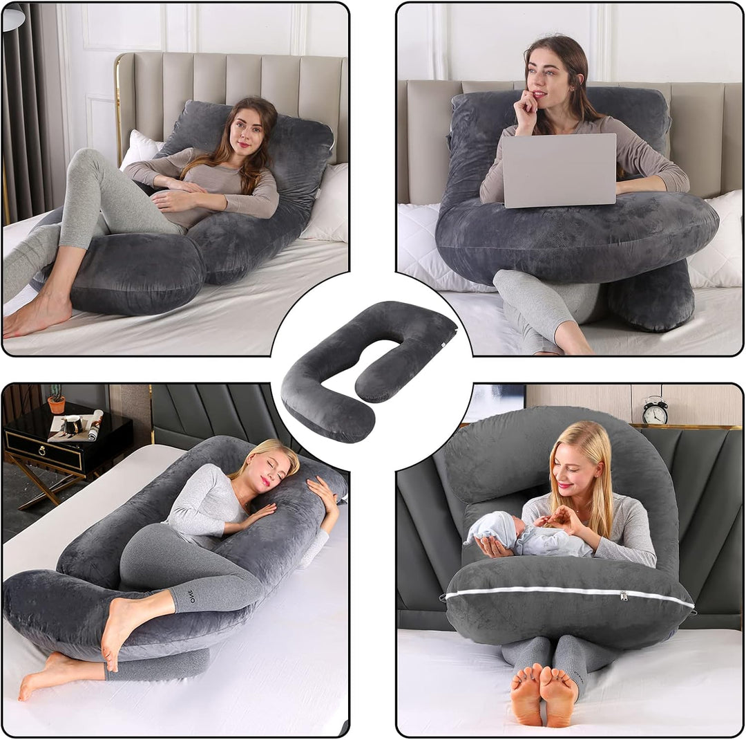 CALIYO Schwangerschaftskissen J Form,Stillkissen XXL-SeitenschläFerkissen mit Bezug,Pregnancy Pillow