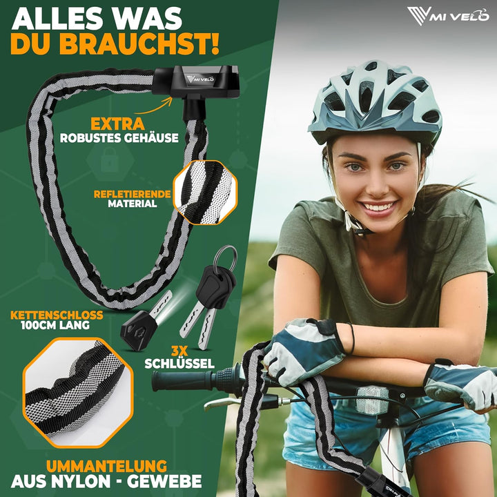 MIVELO Fahrradschloss Kettenschloss hohe Sicherheit 100cm lang I Fahrrad Schloss 8mm gehärteter Stah