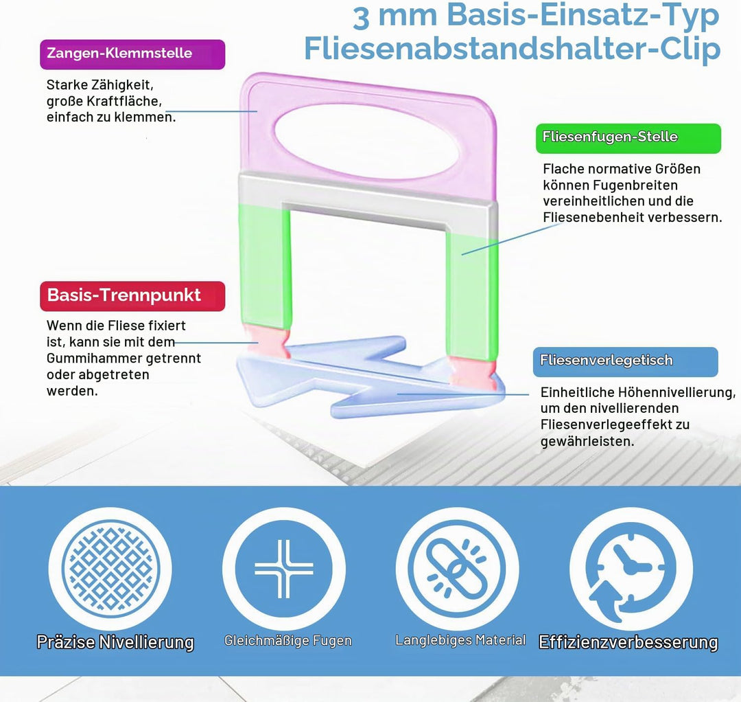 500 Stück Fliesen Nivelliersystem 3mm Nivelliersystem Fliesen Zuglaschen Fliesenverlegehilfe Fliesen