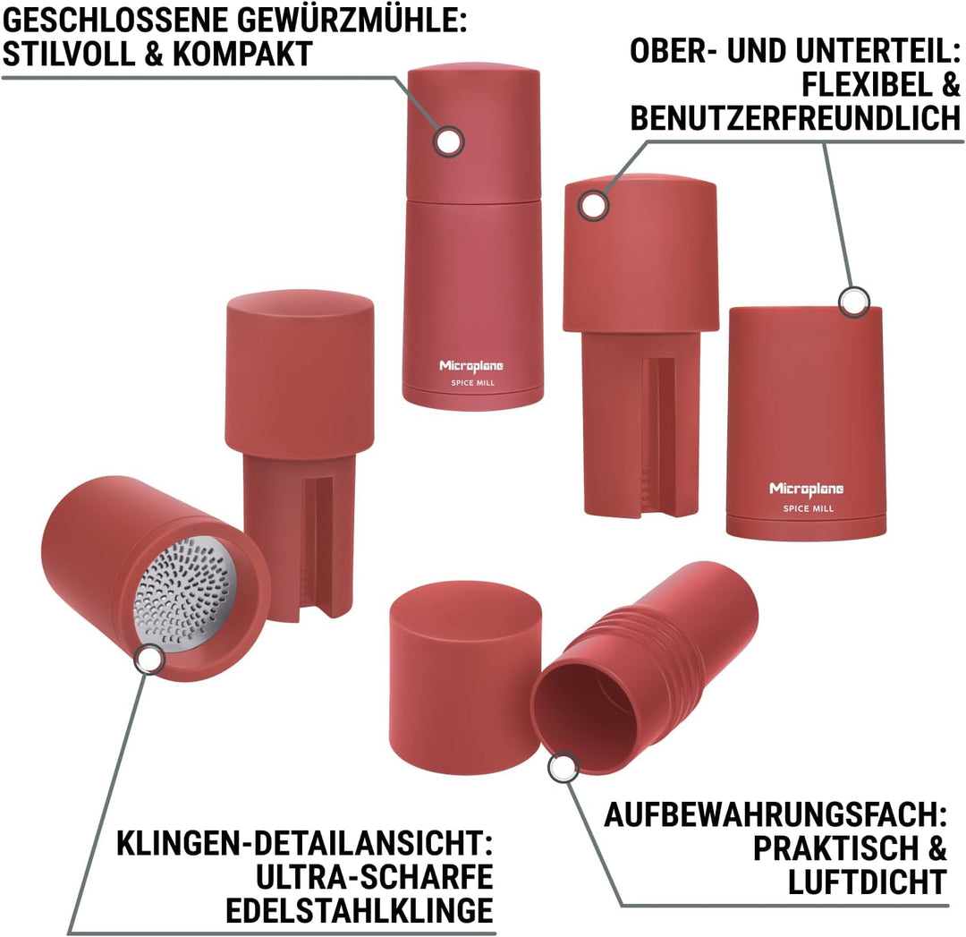 Microplane Gewürzmühle 2in1 – Lippenstift Pink | Manuelle Mühle mit rasiermesserscharfer Edelstahlkl