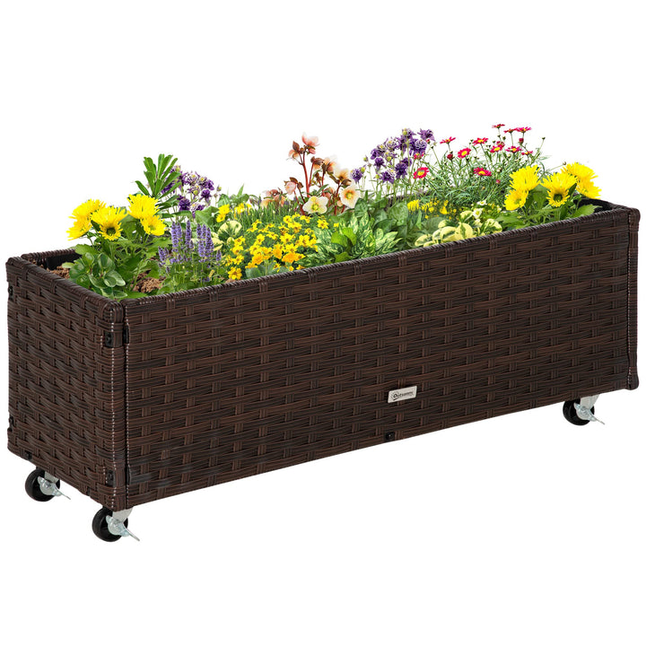 Outsunny Hochbeet Poly Rattan mit Rollen Pflanzkasten mit Abflusslöchern Blumenkasten Blumenkübel Ka