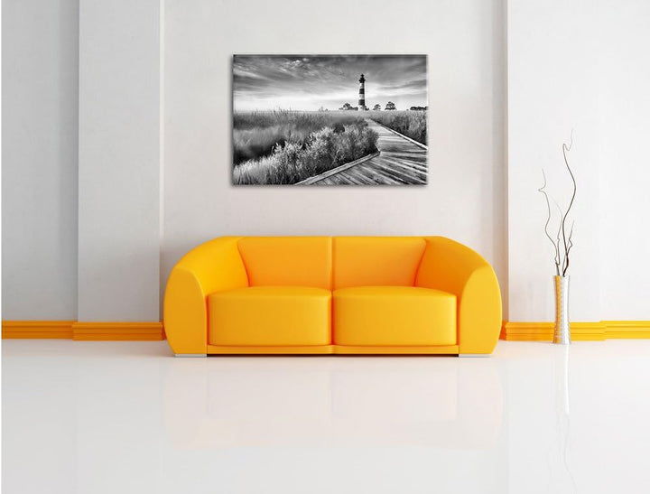 Pixxprint Monocrome, Leuchtturm im Nebel, Format: 100x70 auf Leinwand, 100x70