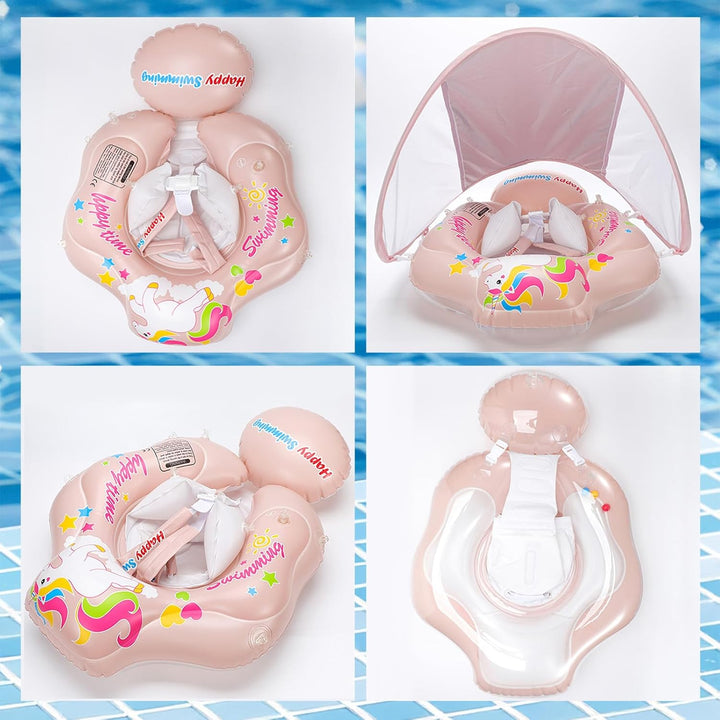 MeYuxg Baby Schwimmring mit Sonnendach,Niedliches Schwimmring Baby Float mit Sicherheitssitz und Luf