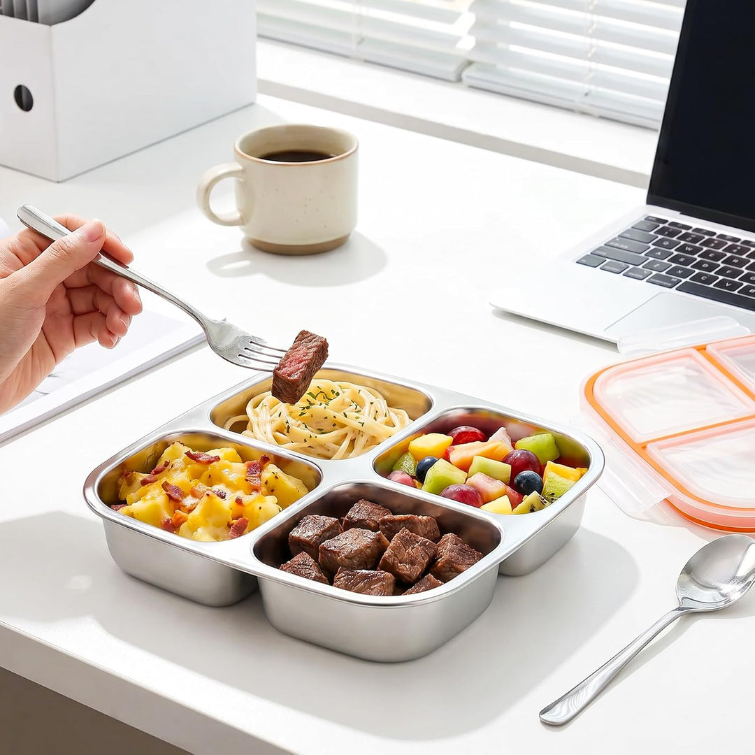 CSYY 2 Stück Edelstahl Snackboxen, 4 Fächern Lunchbox Wiederverwendbare Snack Behälter Leckdichte Be