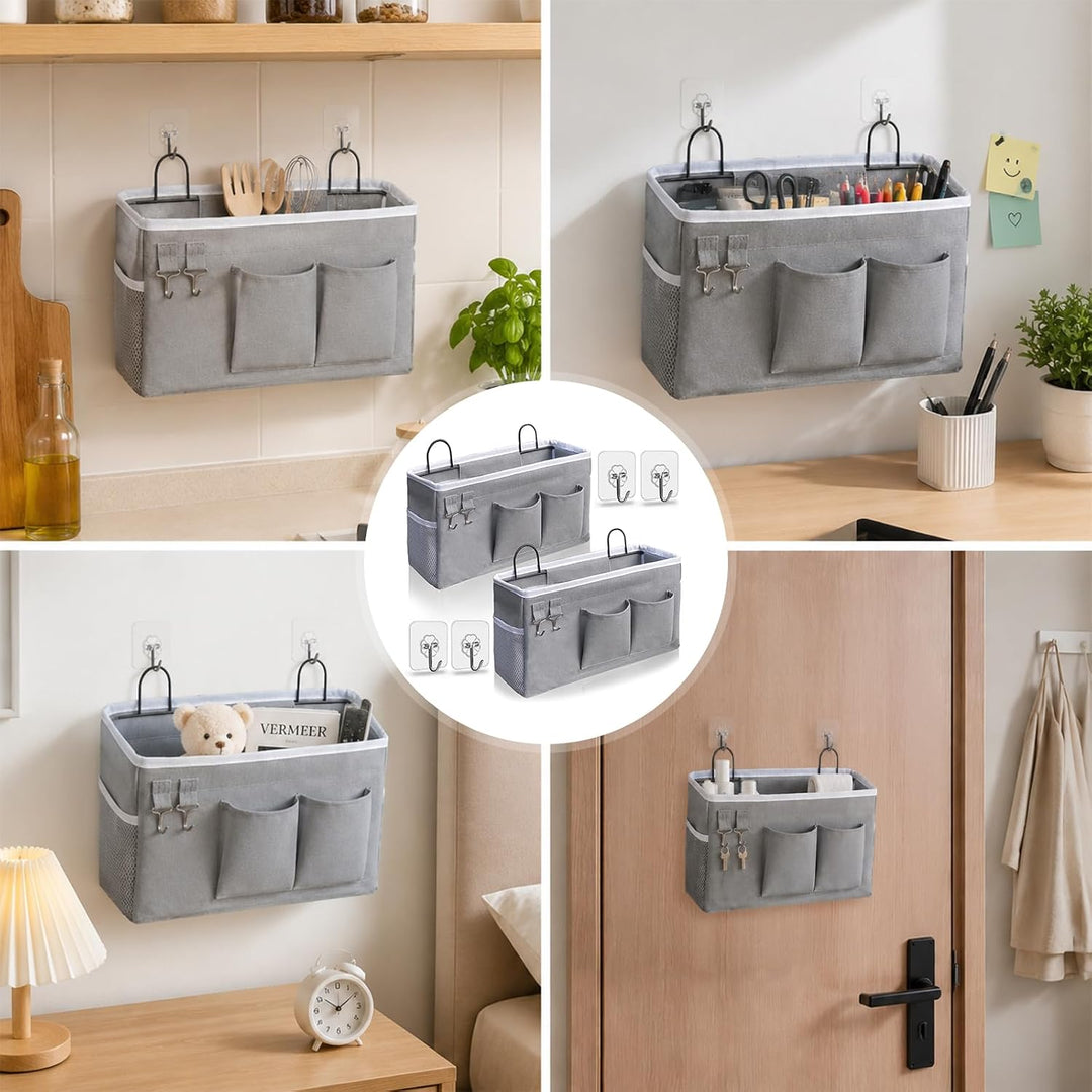 2 Stück Hängende Aufbewahrungskörbe, Stoff Wand Organizer, Aufbewahrungsbox Grau Baumwolle Leinen, K