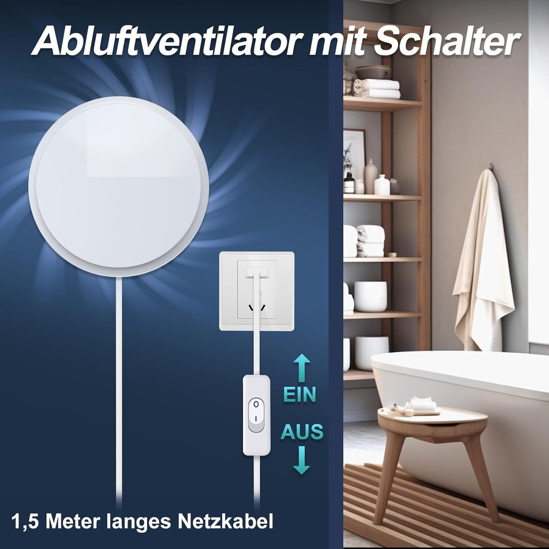 SBONNI Badlüfter 100mm mit Schalter - Leiser Abluftventilator 12W, 130m³/h Starker Lüftung Wandventi