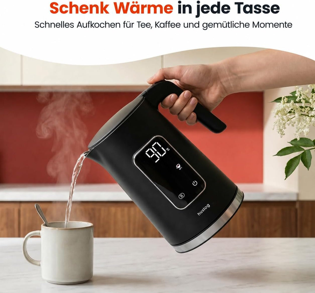 Elektrischer Wasserkocher, Kabellos, 2200W, Touch Panel, 1.7L, Schwarz, Schwarz