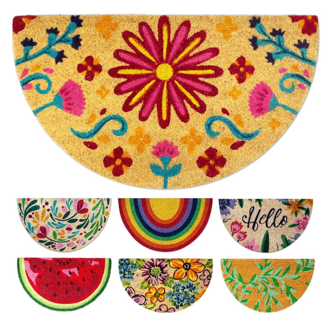 Fussmatte Kokos halbrund - Blumig - 40x70 cm - Fussmatte Aussen und Innen - Fussmatten Haustür - Tür