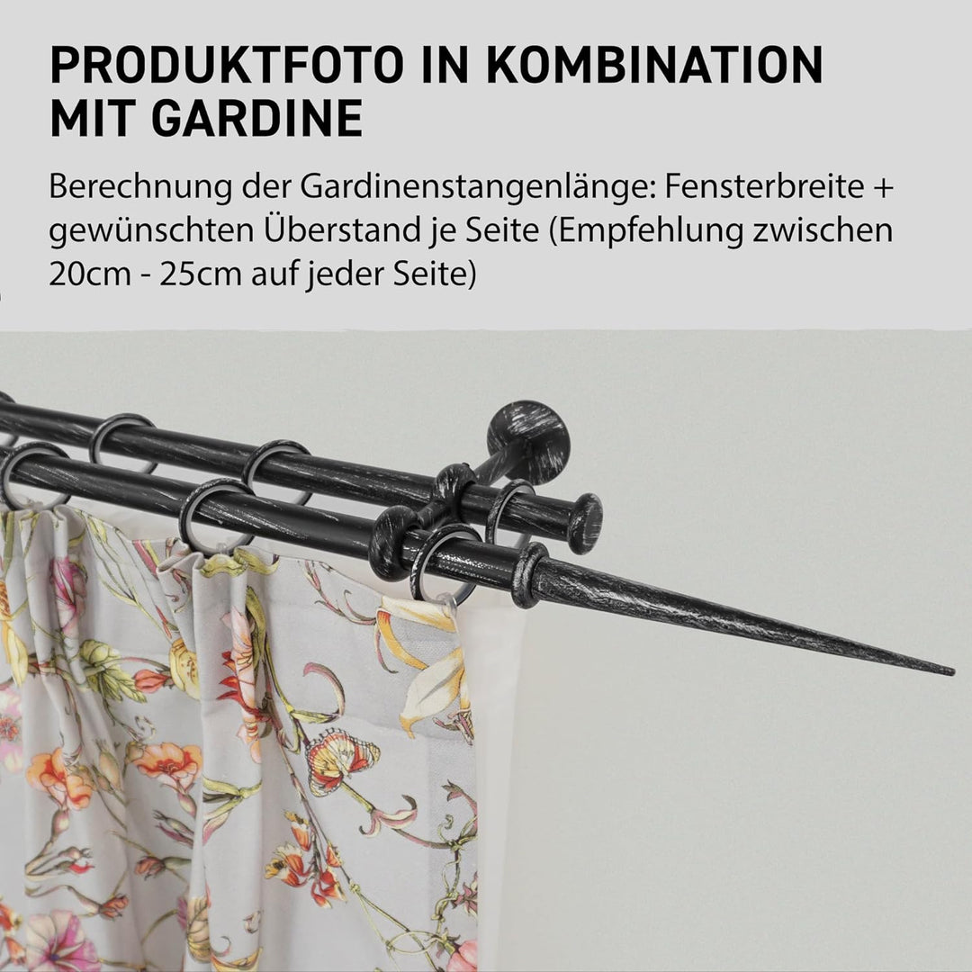 Garesa Gardinenstange Esperanca Ø 16mm, 2-läufig, Schwarz/Silber I Rustikale Vorhangstange inkl. Rin