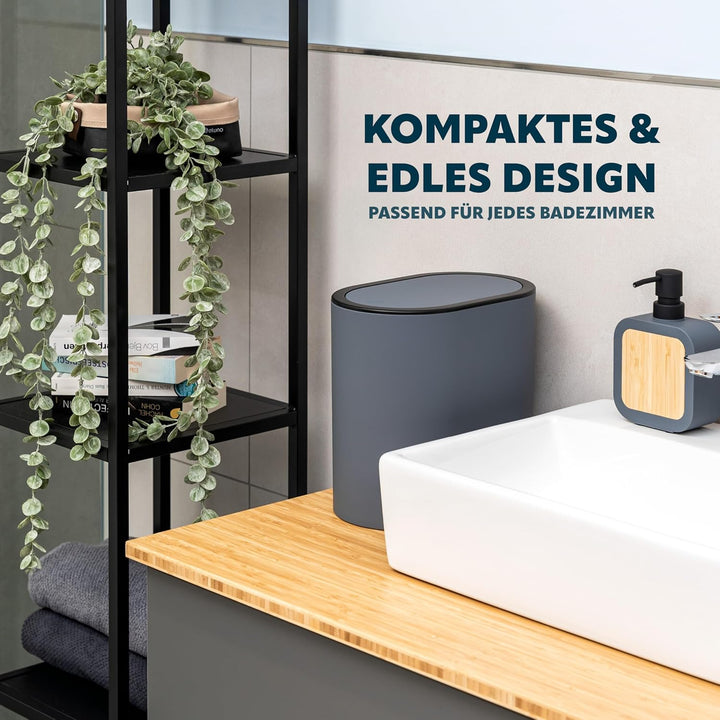 eluno ovaler Kosmetikeimer mit gummierter Softtouch-Oberfläche, Schwingdeckel & Schutzpads gegen Kra