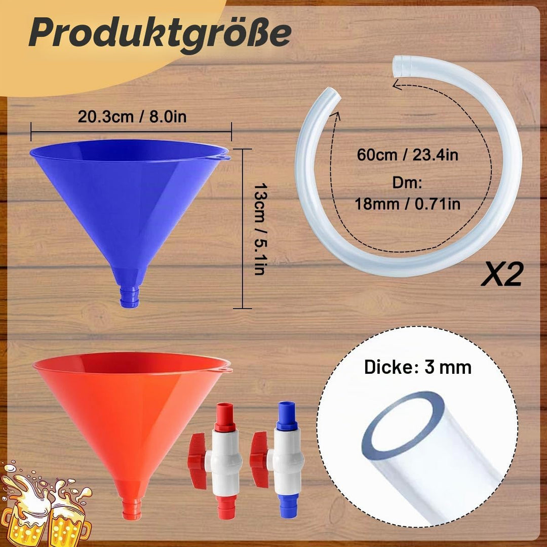 2 Stück Party Biertrichter, Bierbong Trichter mit Absperrhahn und Schlauch, Einzelkopf Getränke-Tric