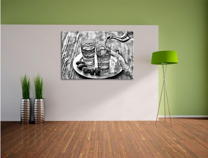 Monocrome, Arabischer Tee, Format: 100x70 auf Leinwand, XXL riesige Bilder fertig gerahmt mit Keilra