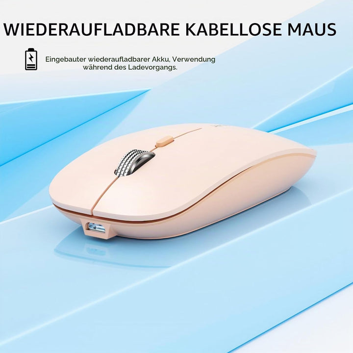 Uiosmuph Q5 Kabellos Maus, Wiederaufladbar Funkmaus 2.4G Leise Funkmaus Ultra Dünn Wireless Computer