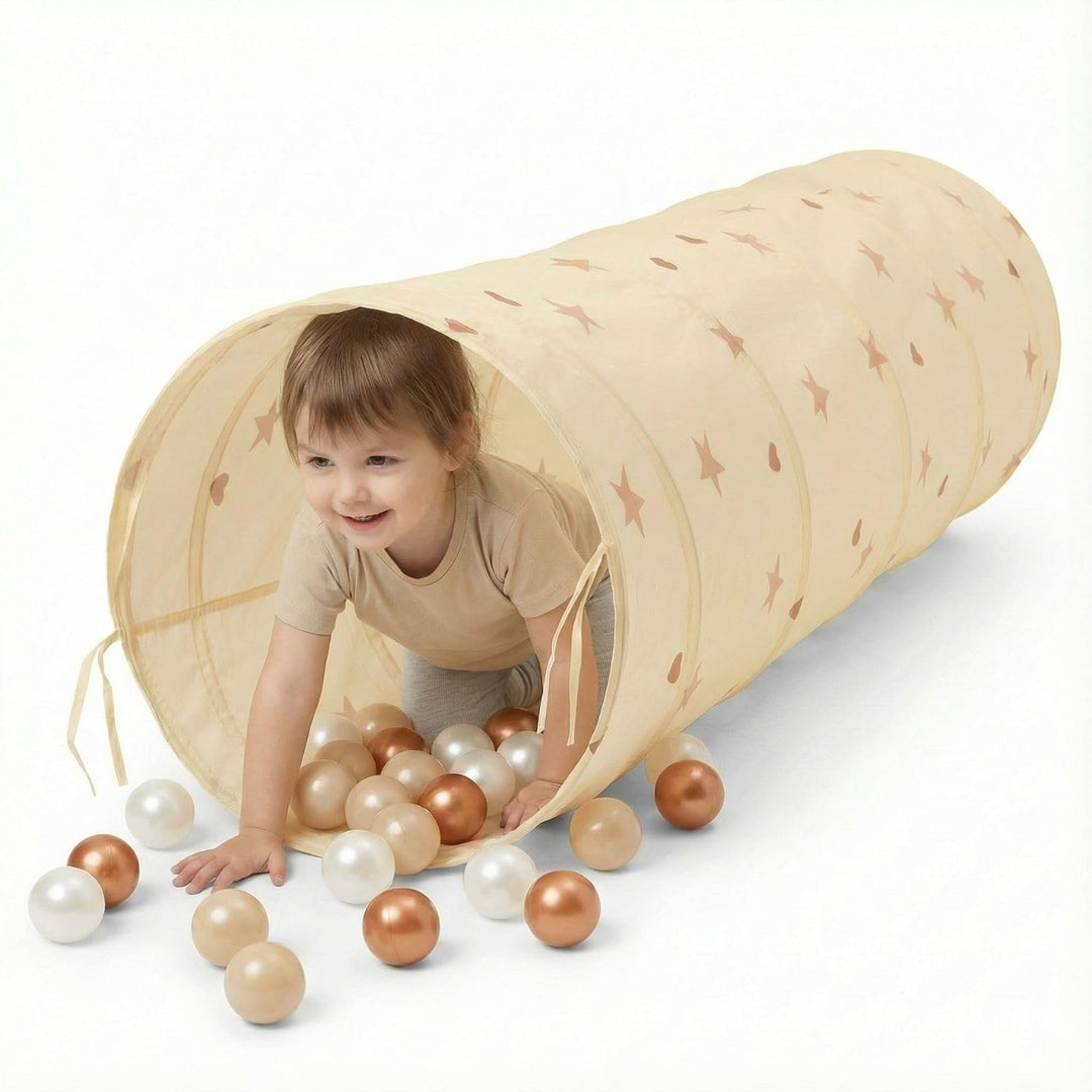 Selonis Pop-Up Tunnel Für Kinder Mit 100 Bälle Faltbarer Spieltunnel Flexibel Krabbeltunnel, Hellbei
