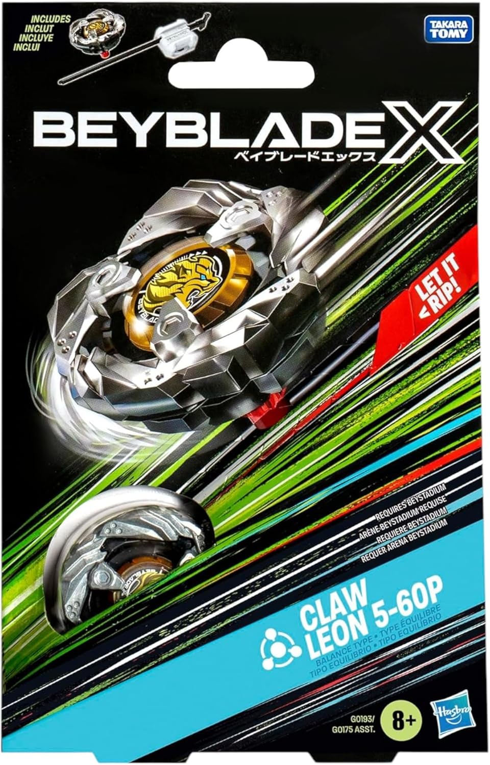 Beyblade X Claw Leon 5-60P Starter Pack Set, Balance Type Rechtsdrehendes Top und Launcher, Kampfspi