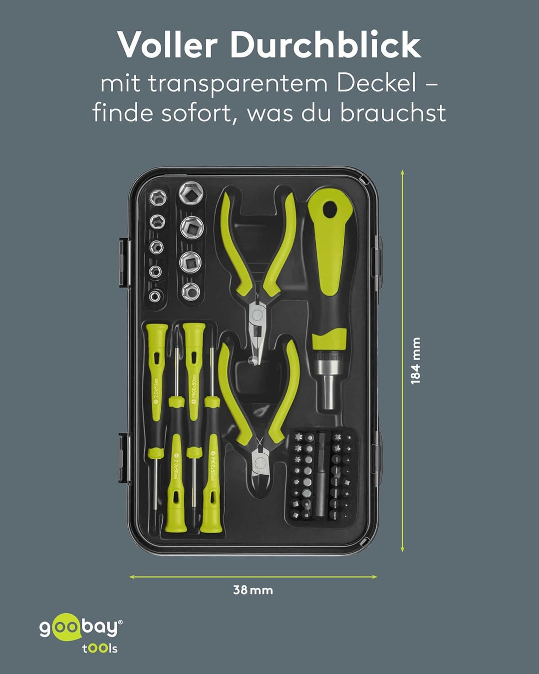 goobay Handwerkzeug-Set 49-teilig mobiles Werkzeugset für Heimwerkerarbeiten und unterwegs-Schrauben