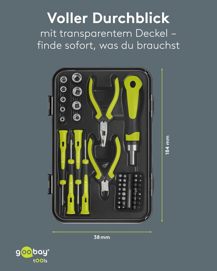 goobay Handwerkzeug-Set 49-teilig mobiles Werkzeugset für Heimwerkerarbeiten und unterwegs-Schrauben