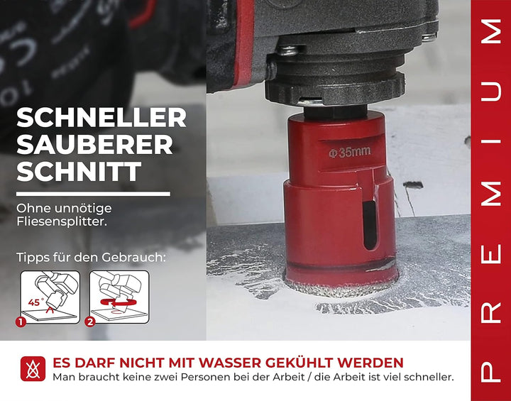 Diamant Bohrkrone Fliesen 68mm für Steckdose | PREMIUM Feinsteinzeug Bohrer 68mm für Winkelschleifer