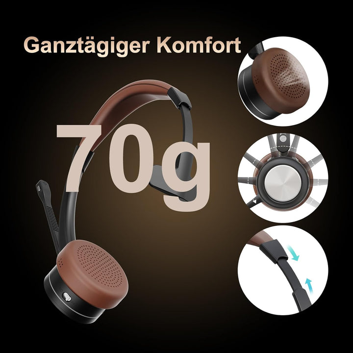Bluetooth Headset mit Mikrofon Noise Canceling, Mono V5.2 Bluetooth Wireless Headset für PC, 40 Stun