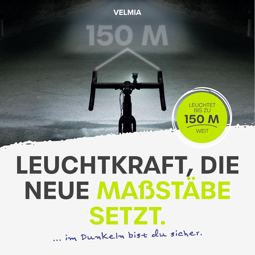 Velmia Fahrradlichter Set StVZO zugelassen mit USB Akku-Betrieb und 8,5h Leuchtdauer I LED Fahrradli
