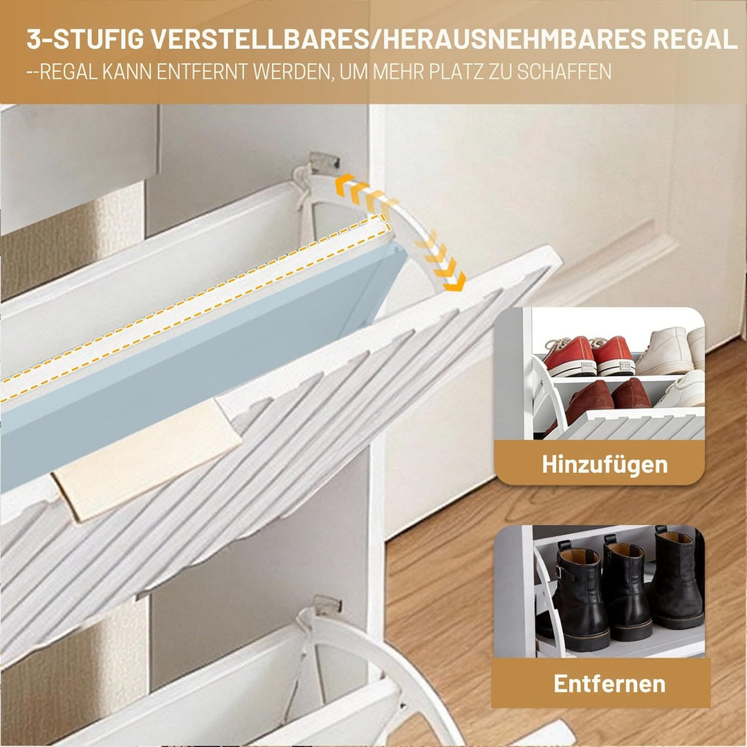 LEADZM Schuhschrank Schmal,Schuhkipper mit 2 Flip-Schubladen Schuhregal für den Eingang, Flur, Wohnz