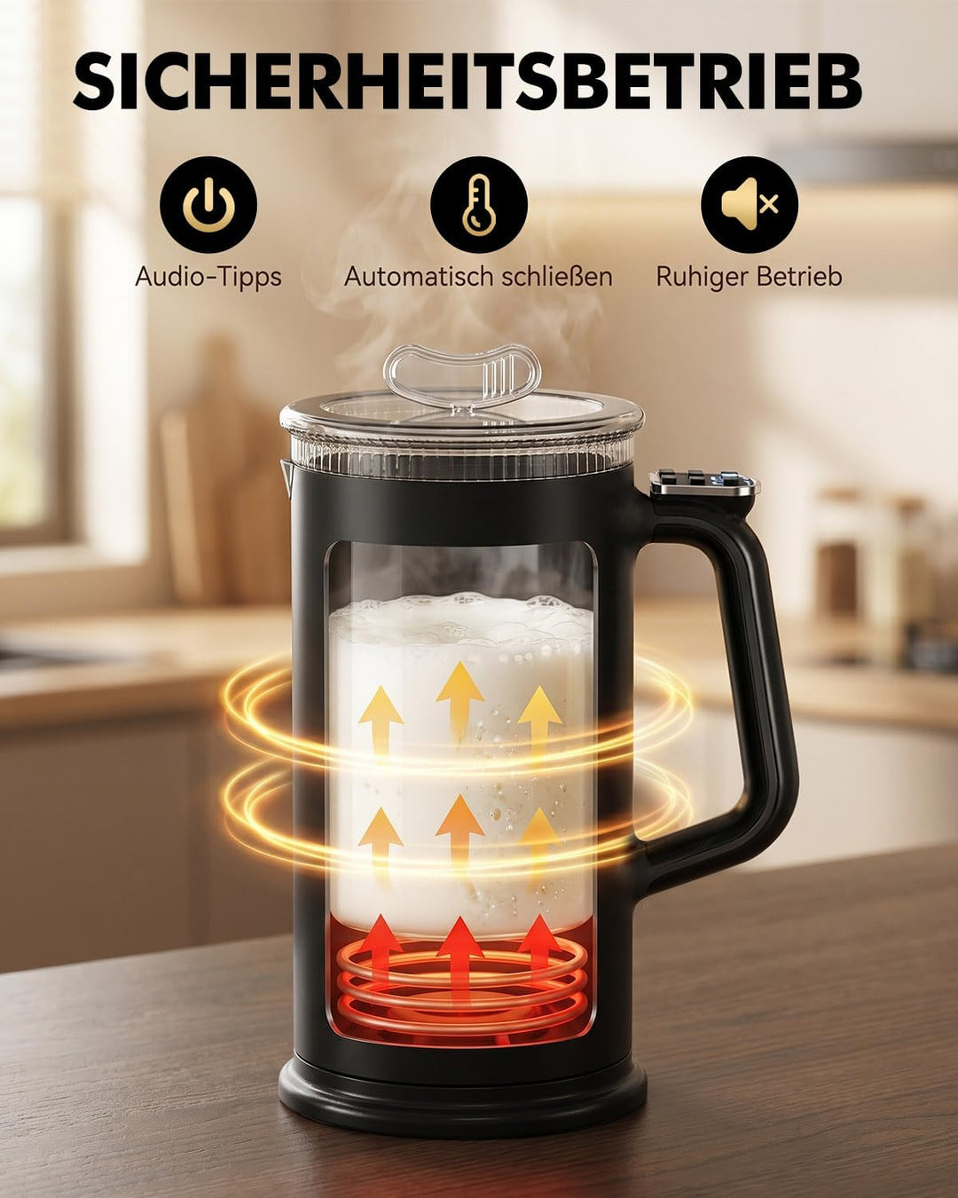 Milchaufschäumer Elektrisch 4-in-1, 350ml Automatischer Milchaufschäumer für Heisser und Kalter Milc