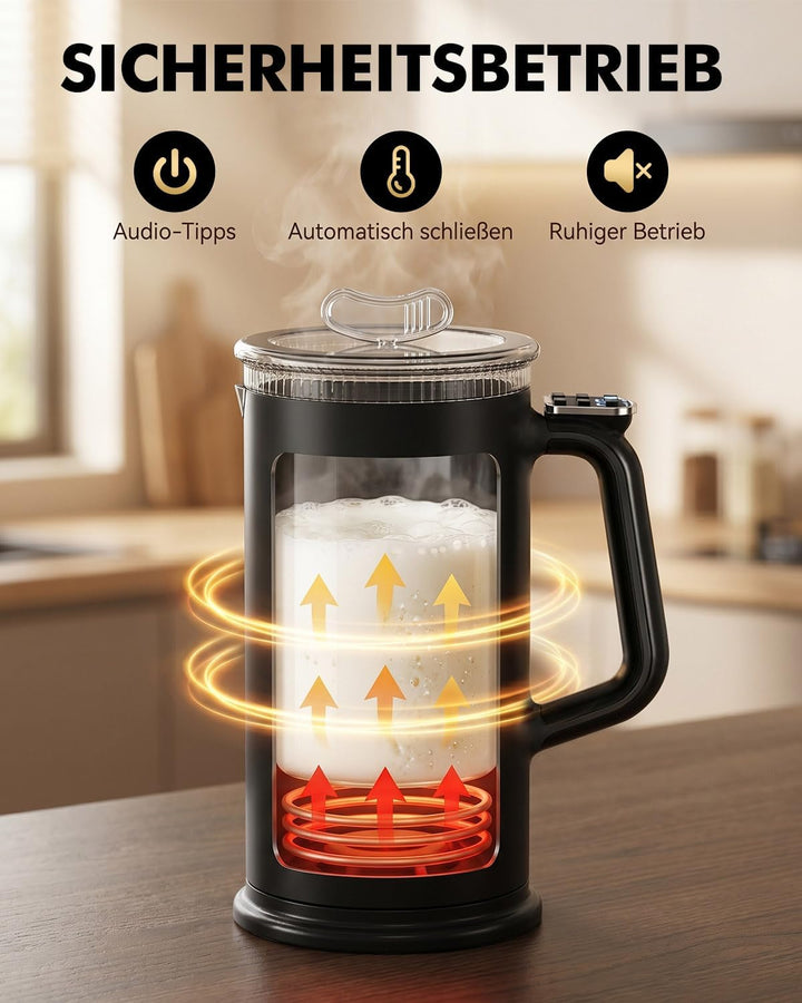 Milchaufschäumer Elektrisch 4-in-1, 350ml Automatischer Milchaufschäumer für Heisser und Kalter Milc