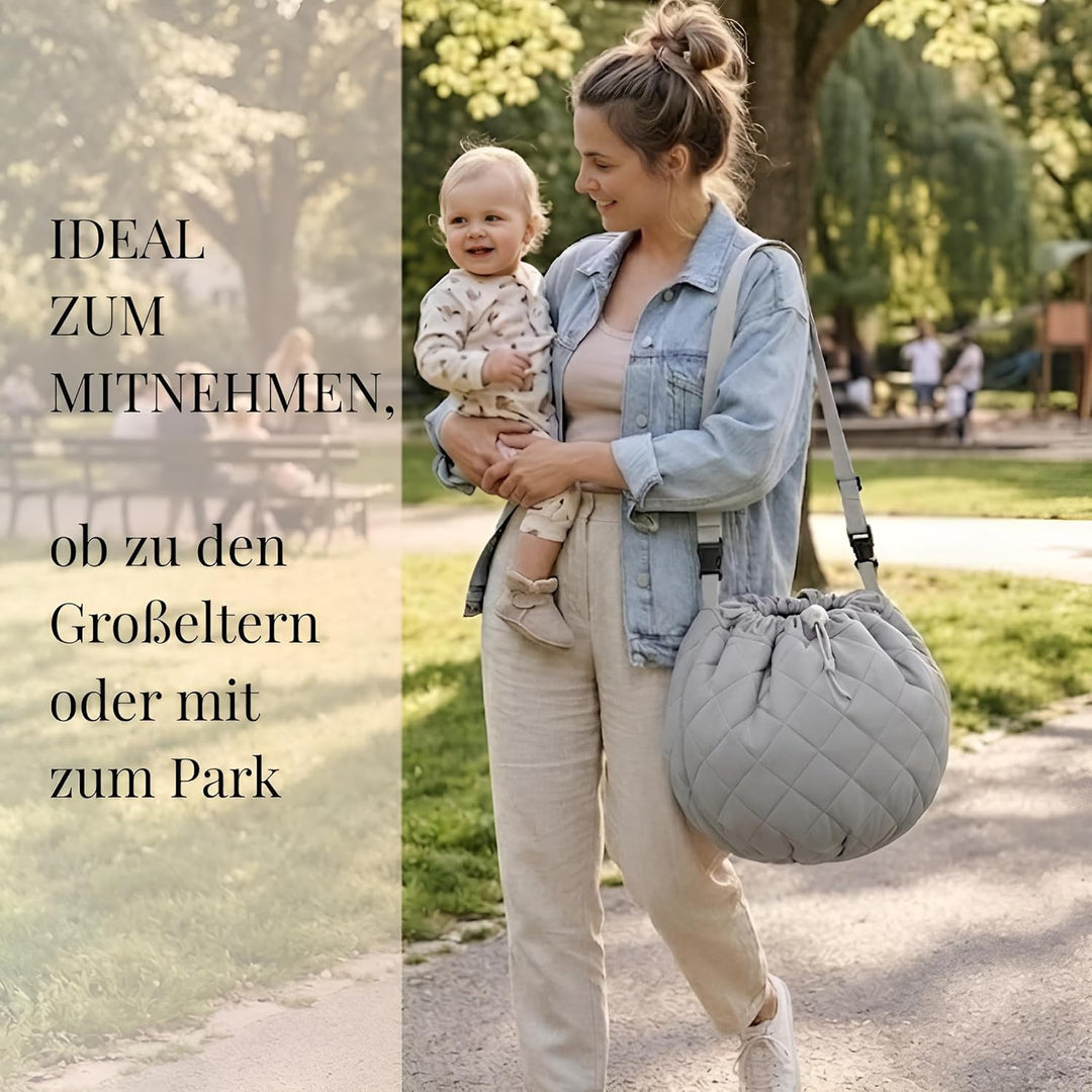 Krabbeldecke rund 110cm – Extra Weich, Dick Gepolstert, Waschbar, Schadstofffrei, Spieldecke Baby fü