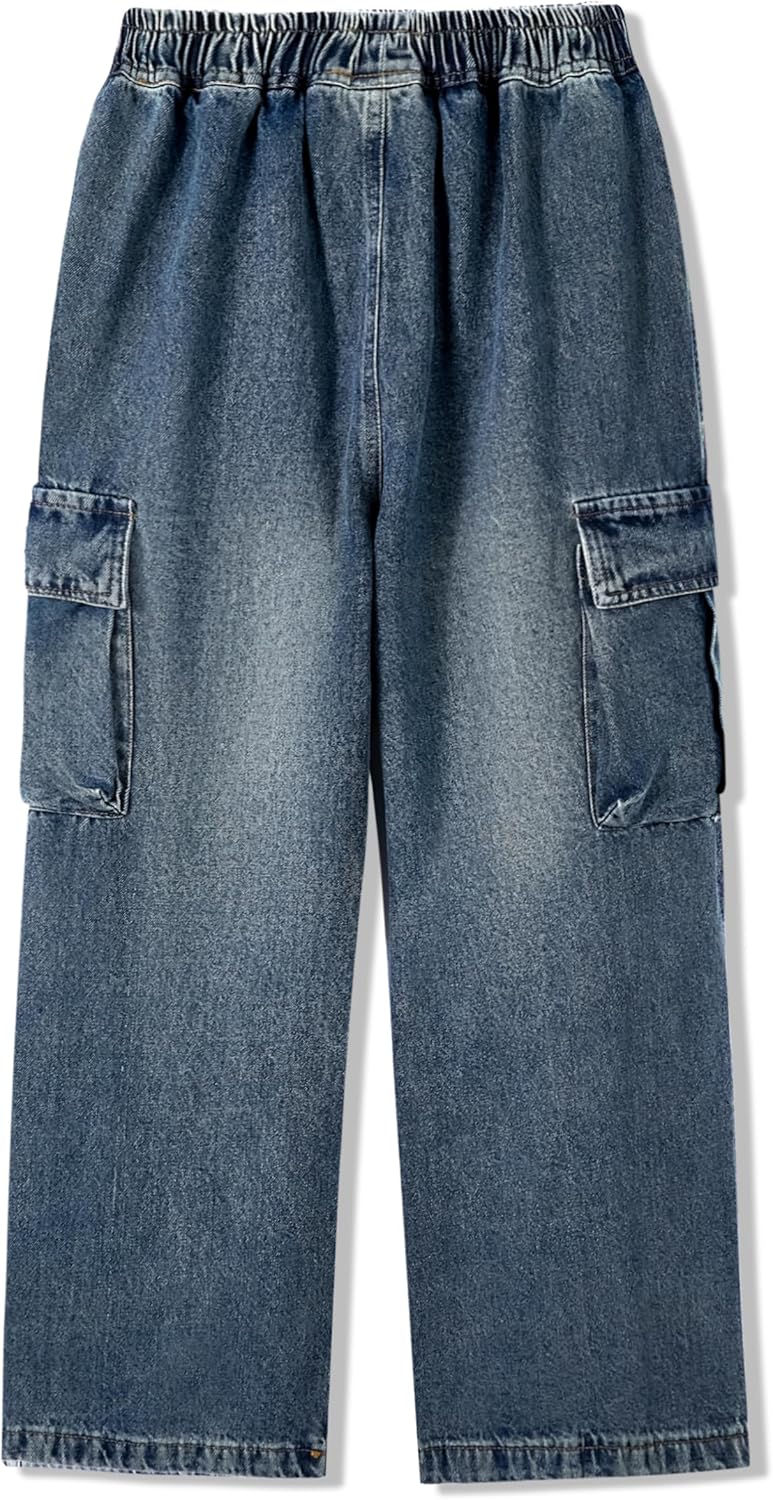 Rolanko Baggy Cargo Jeans für Mädchen, Elastische Hose mit Hoher Taille und Weitem Bein Y2K Jeanshos