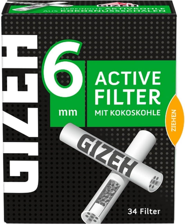 GIZEH BLACK Active Filter – Aktivkohlefilter slim 6 mm Durchmesser – Gizeh Filter mit Aktivkohle aus