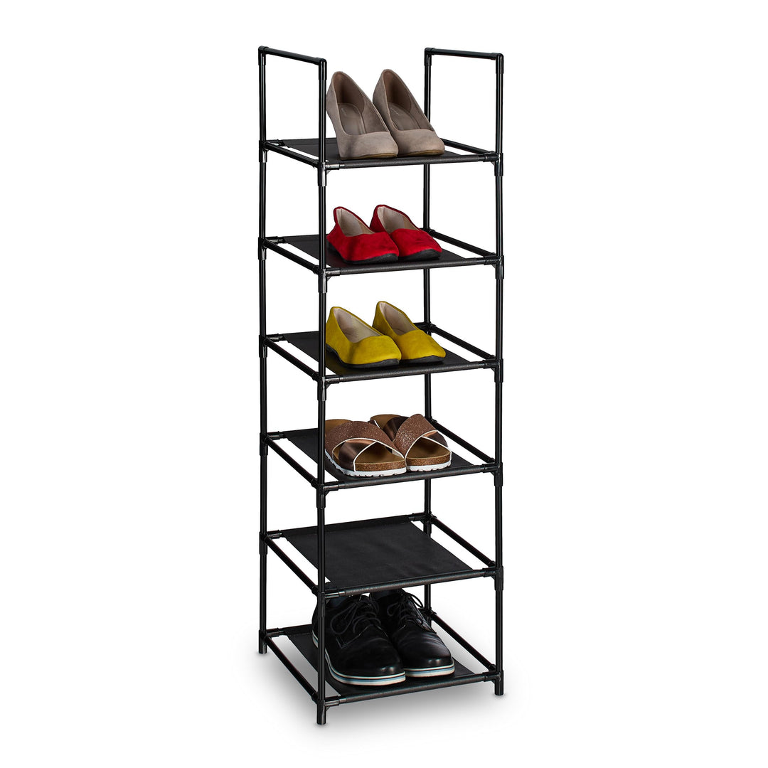 Relaxdays Schuhregal, 6 Ebenen, HBT: 106x33x33 cm, Metall Schuhablage, Stoff Ablage, schmales Schuhg
