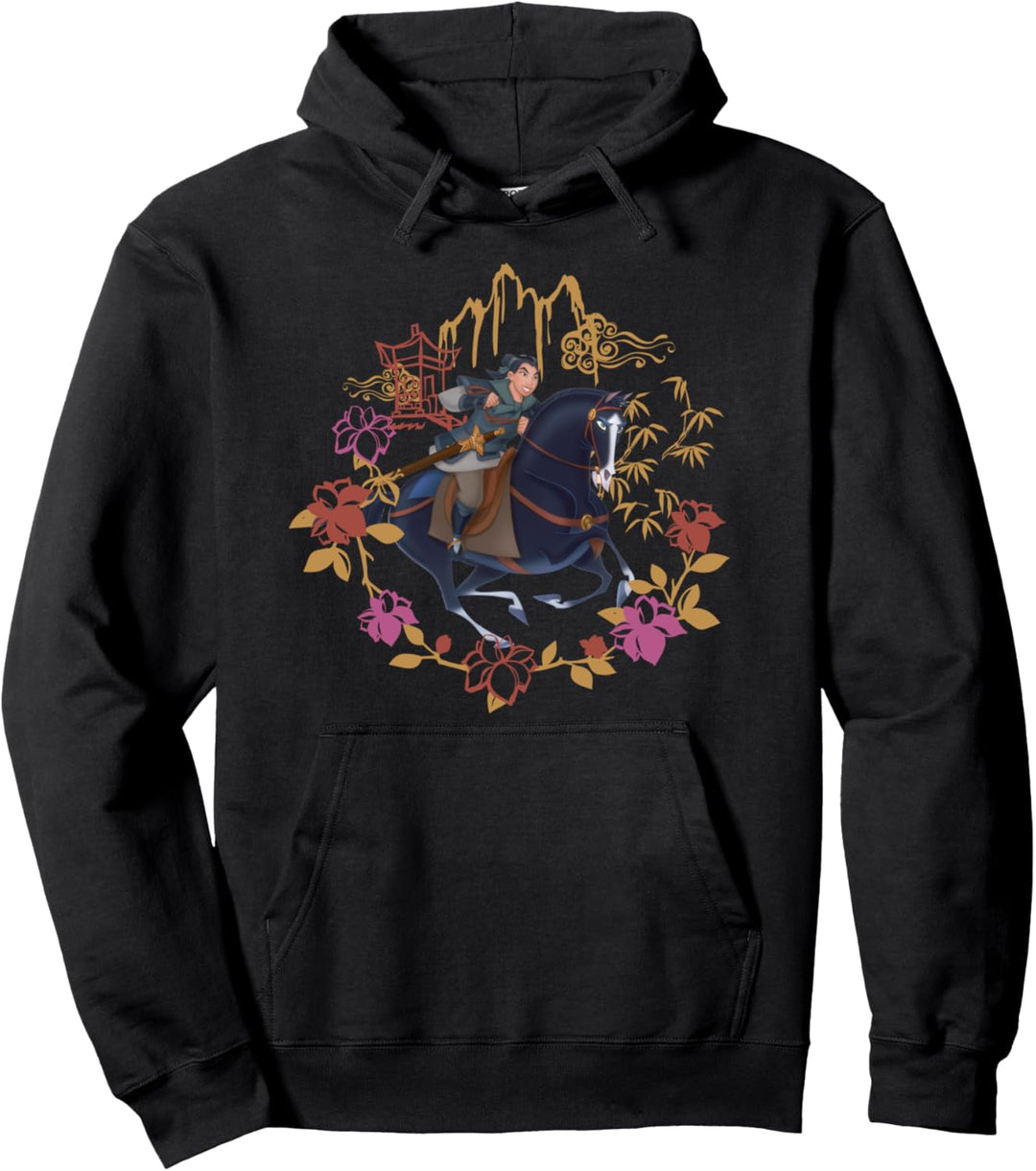 Disney Mulan And Khan Floral Circle Portrait Pullover Hoodie