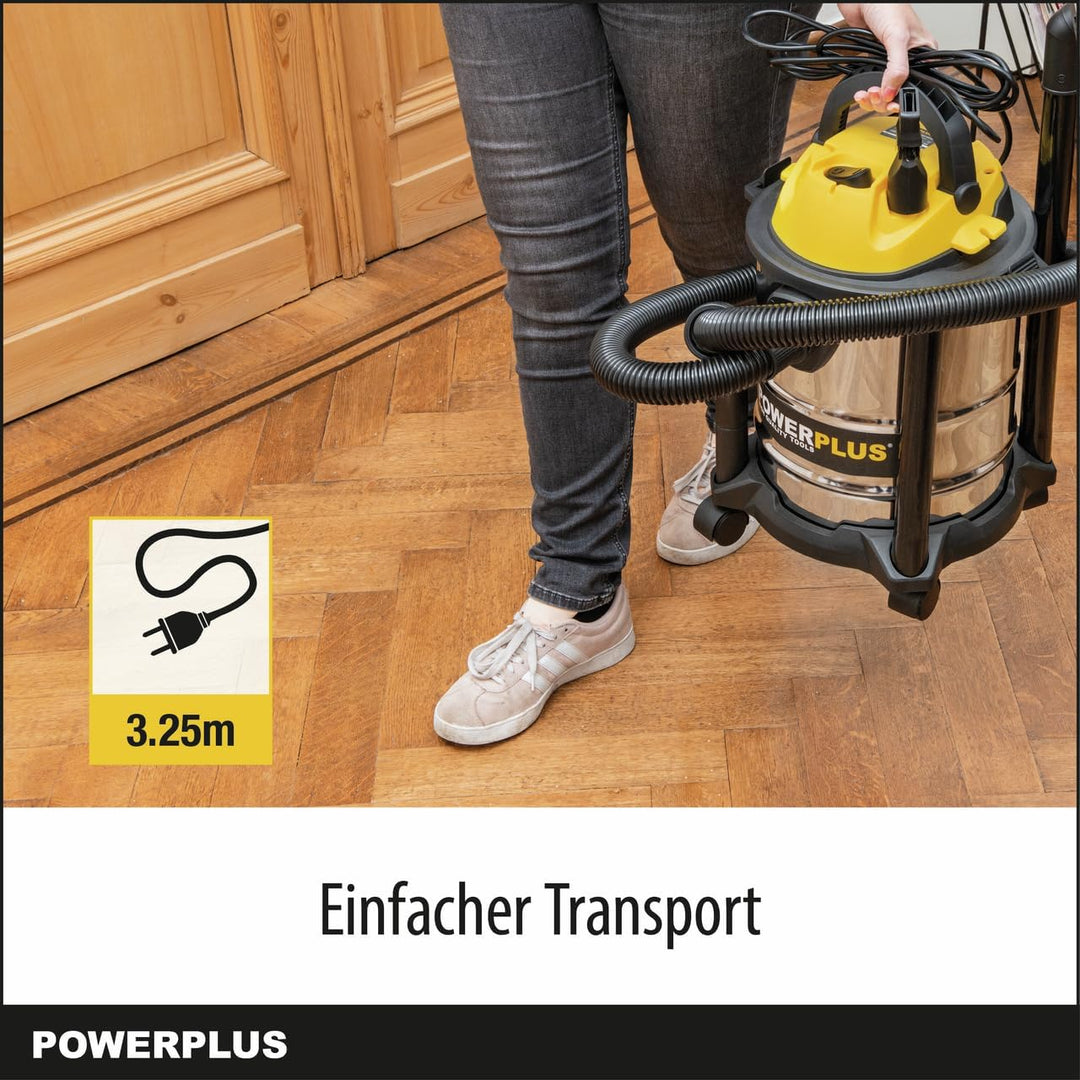 POWERPLUS elektrischer Nass Trockensauger POWX322-1000W Industriesauger für Küche, Boden, Teppich, s