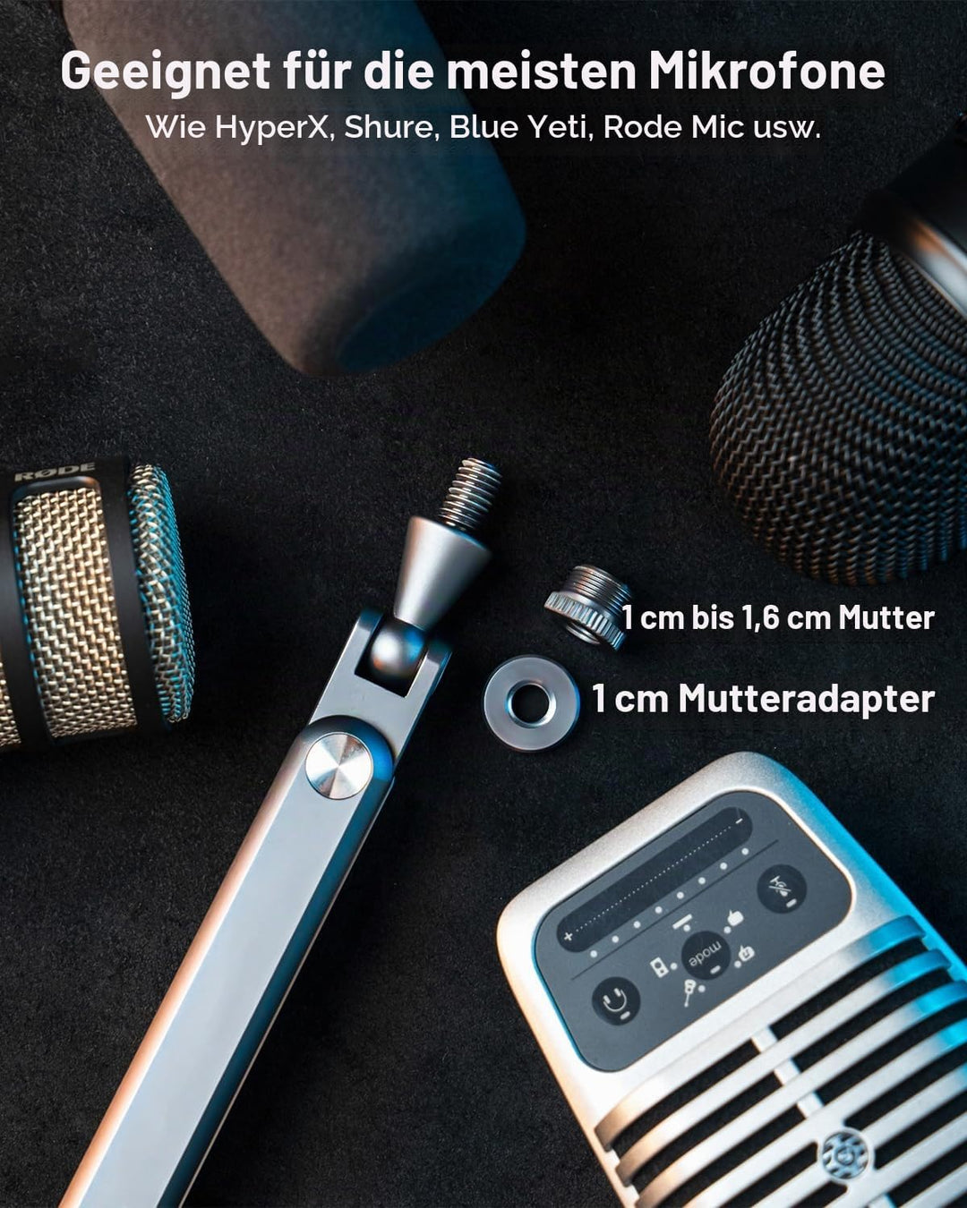 FULAIM Aluminium Mikrofon Arm kompatibel mit RODE Mikrofon, Einstellbarer Mikrofonständer für Shure